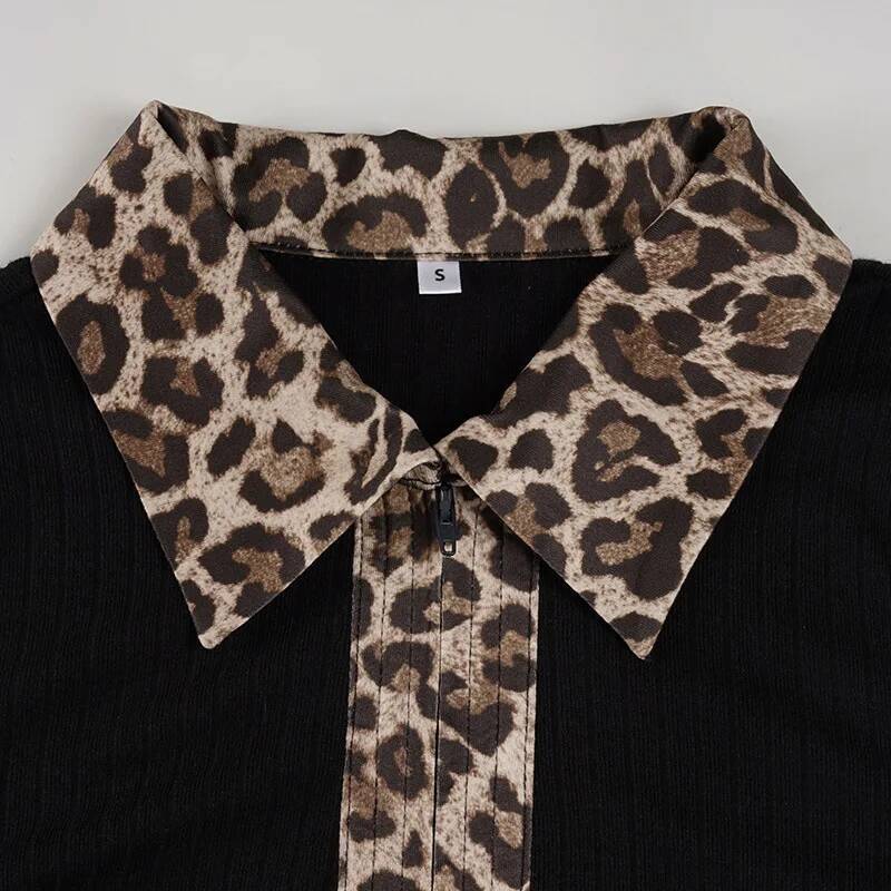 winter jacket women Y2K Style Leopard Print Splicing Neck Threaded Knitted Sweater Slim and Thin Spice Girls Women's Top