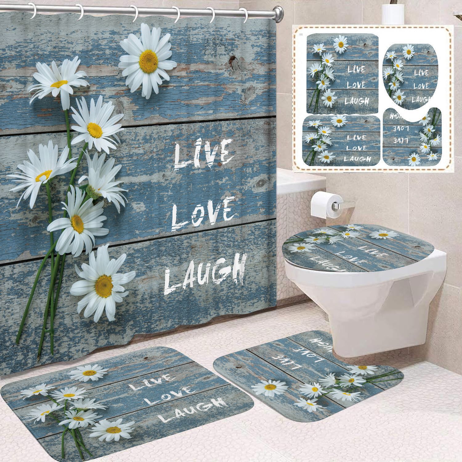 YL-37643 Factory direct sales watercolor daisy bathroom shower curtain/toilet partition curtain/no-drill curtain/shower curtain