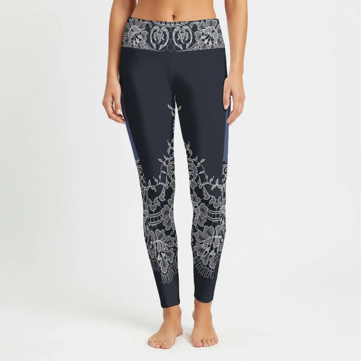 All-Over Print Women's High Waist Leggings, Workout Yoga Pants with Side Pocket, Squat-Proof Satin Fabric