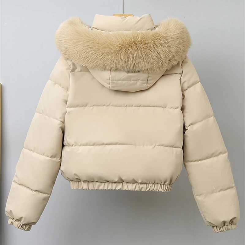 Short Parkas Loose Winter Cotton Padded Jackets Solid Big Fur Collar Womens Long Sleeve Thick Warm Hooded Bread Clothes TrendT251105