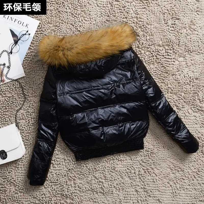 2025 Winter New Womens Down Cotton Jacket Commuting Fake Fur Collar Hooded Short Cotton JacketT251105
