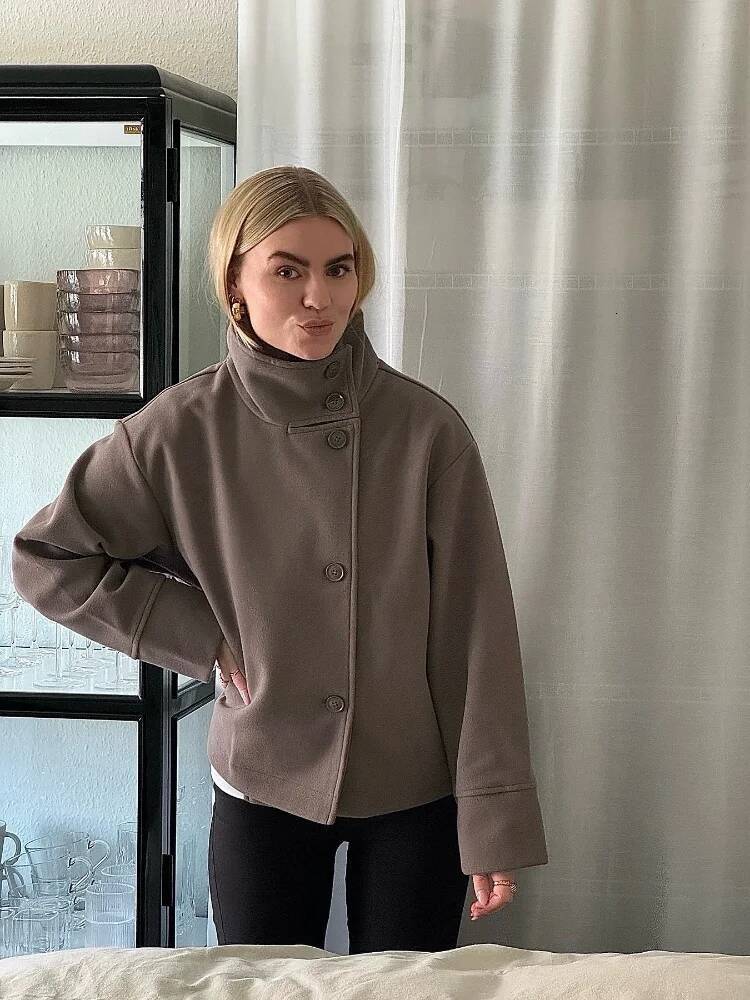 winter jacket women Solid Loose Wool Blends Coat Women's Casual Buttons Stand Collar Long Sleeve Oversized Jackets Lady Daily Street Outerwears