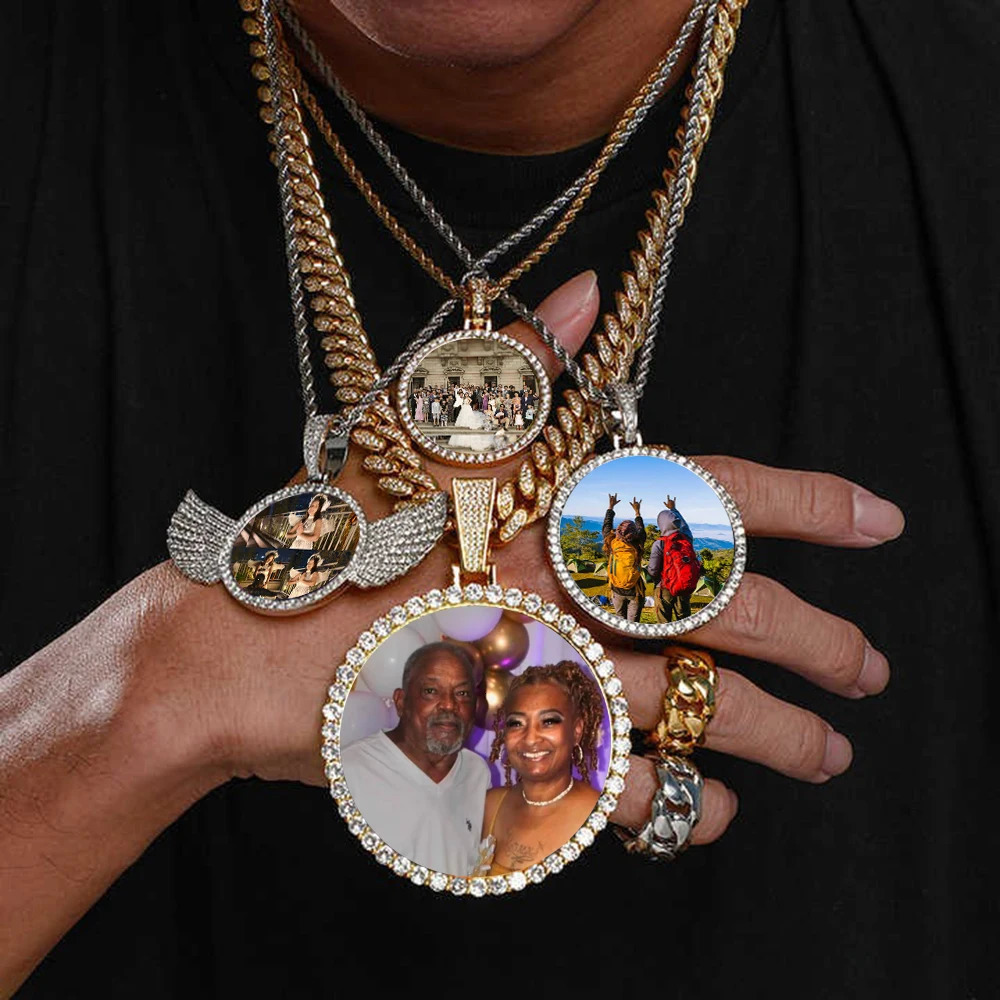 HHIOK Customized Necklaces Circle Chain Picture Personalized Diamond Memory Pendant with Po Wing Gift for Men Women 251105