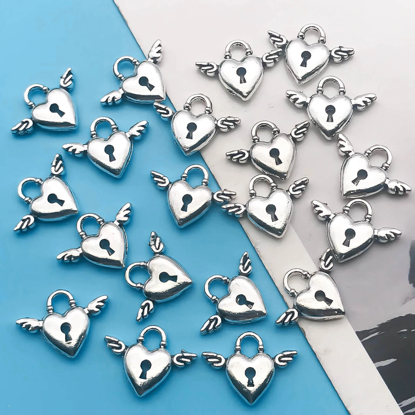 102030 pieces of alloy love key lock shaped charming antique silver pendant for jewelry making discovering craft accessories 250325