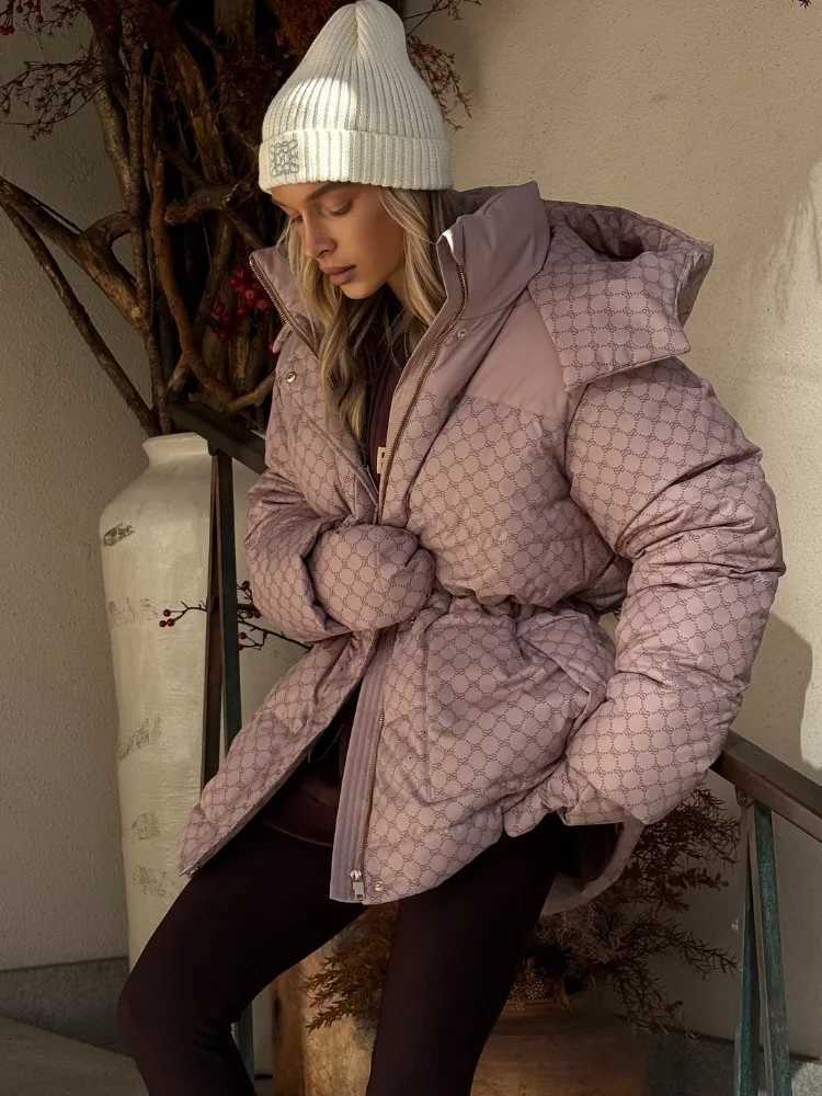 Print Hooded Jacket Women Clothing Trend Zipper Parkas Puffer Down Cotton Coats Design 2025 Vintage Windproof SnowwearT251105