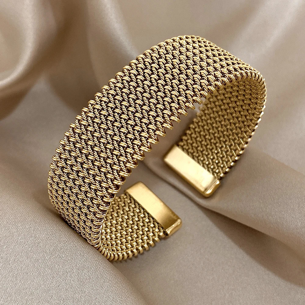 Vintage Stainless Steel Braided Mesh Open Bracelet Classic Cuff Waterproof Jewelry for Women Men Daily Party Wear Jewelry Gifts 251031