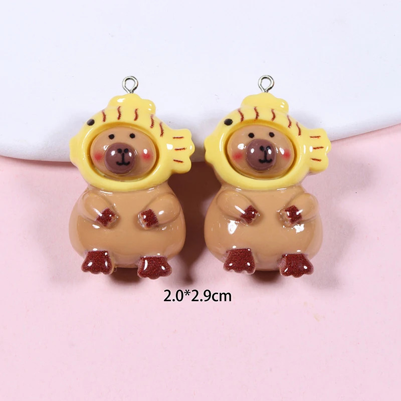 10 pieces of Kawaii cartoon Capybara resin charm smooth flat back animal earrings keychain pendant DIY jewelry making discovery 250325