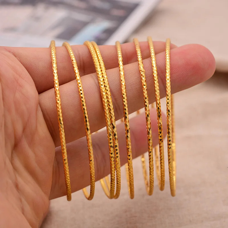 24k 612Pcs Girl Gold Color Dubai Bangles Kids Ethiopian Bracelet Africa Jewelry Bracelet Gift Bangles 6cm Inside Diameter 251031