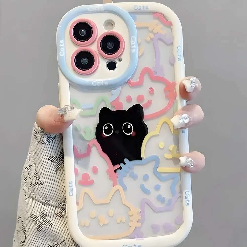Cut Cat Aninal Phone Case For 13 Funda iPhone 11 14 15 16 Pro Max 12 XR X Xs 7 8 Plus SE 15pro 13pro Silicone Soft Cover