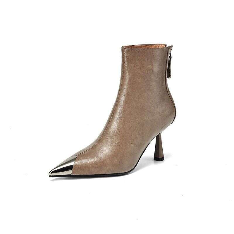Brown Pointed Metal Toe High Heel Short Stylish Comfortable Boots to dress shoes Designer Shoe for women