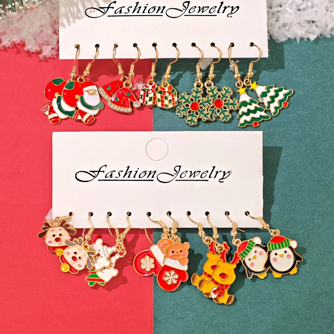 20pcs60pcs CrossBorder Fun Cute Metal Enamel Earrings Santa Xmas Tree Snowflake Star Reindeer Christmas Gift Set 251104