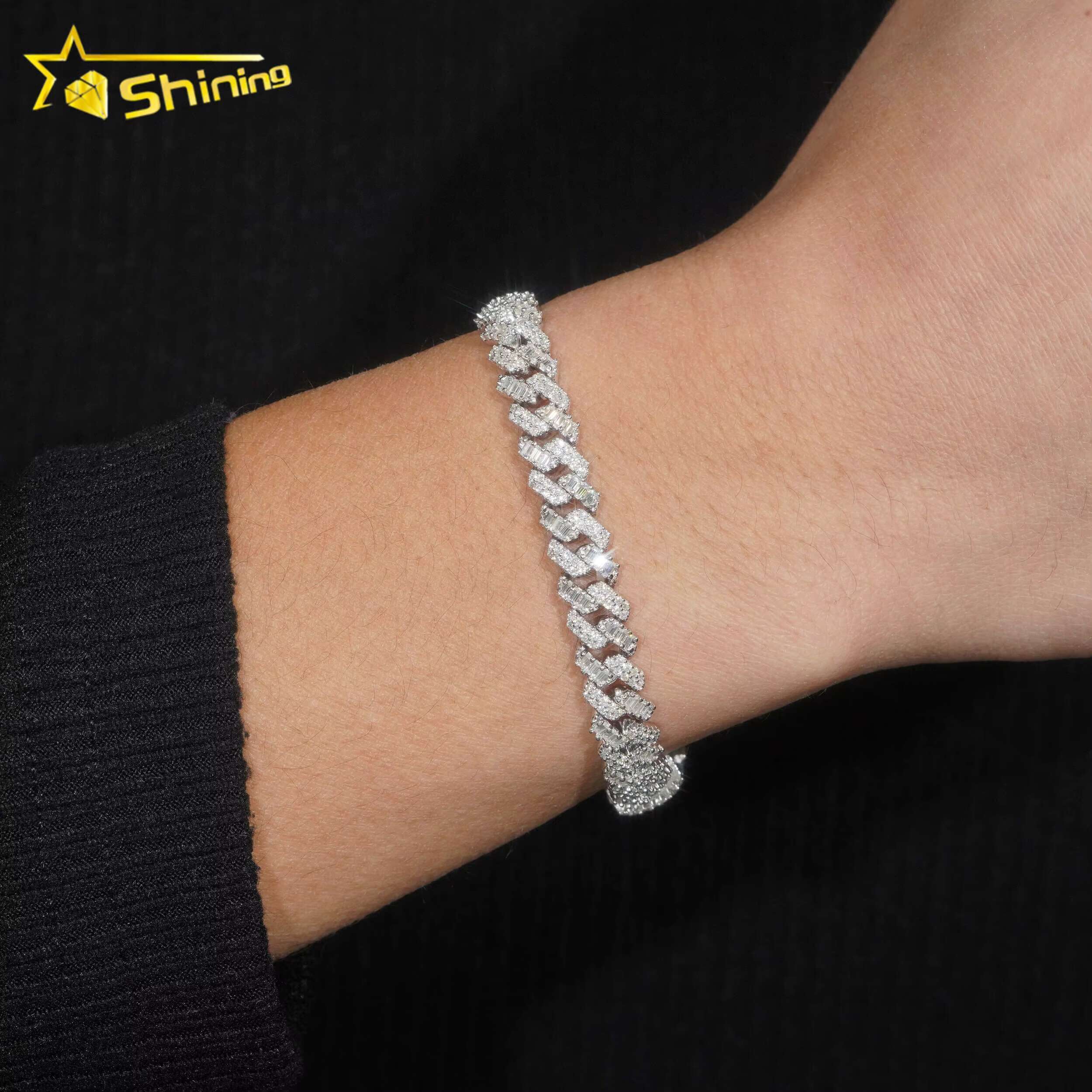 Hip Hop Jewelry 8mm Baguette 925 Silver Iced Out Necklace VVS Diamond Moissanite Cuban Bracelet