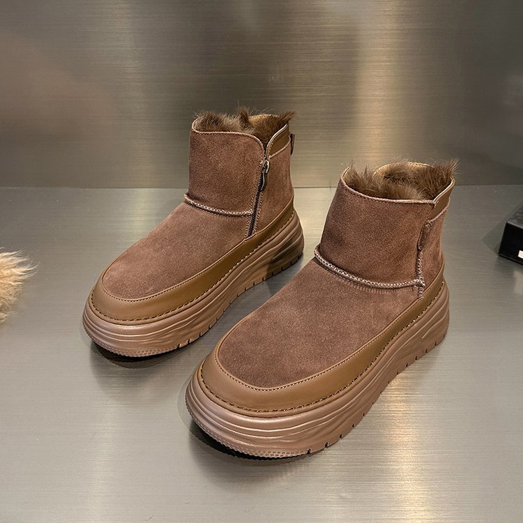 Retro platform snow boots women's new 2025 small man heightened fleece thickened warm and non-slip short cotton boots