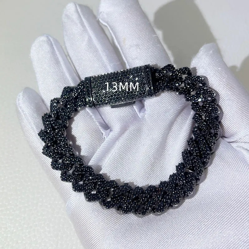 Wholesale VVS Black Moissanite Miami Cuban k Chain 8mm 10mm 12mm 14mm 18mm HipHop Necklace Bracelet Men Jewelry