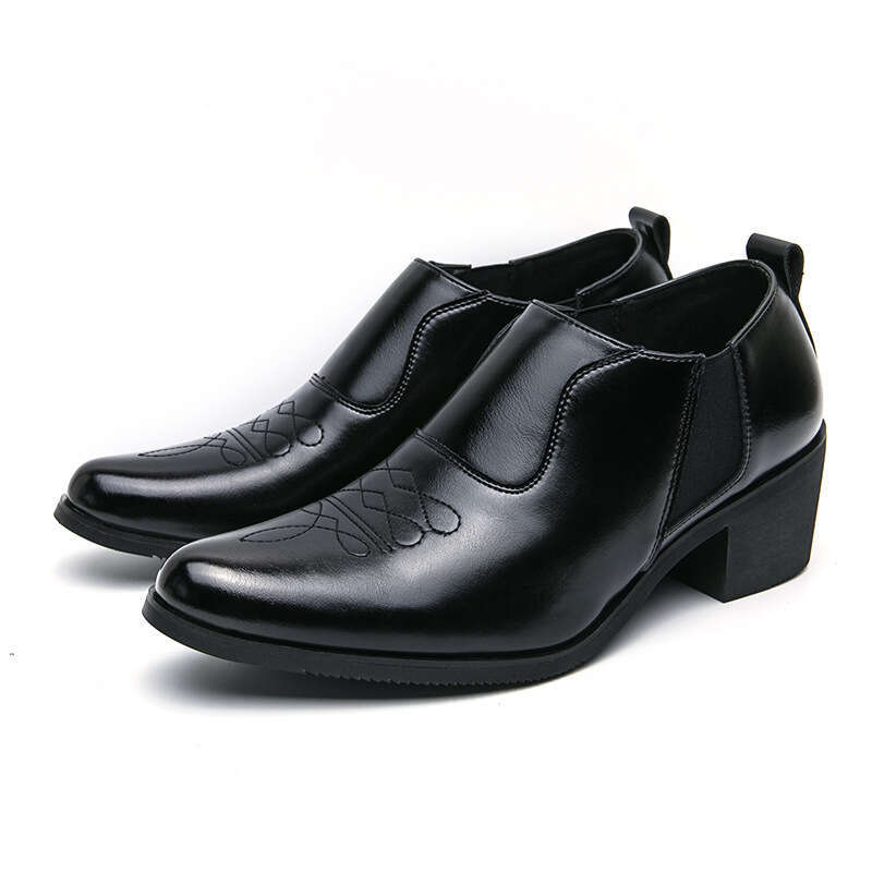 Men's oversized new fashionable men's business dress groom's wedding shoes, thick soled high rise leather shoes