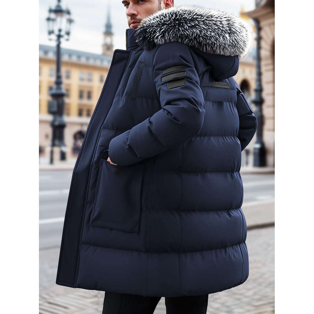 Men's Heavy-Duty Winter Coat, Detachable Fur-Like Hood & Collar, Long Jacket With Large Pockets, Cold-Weather Outerwear For Skiing And Commuting,