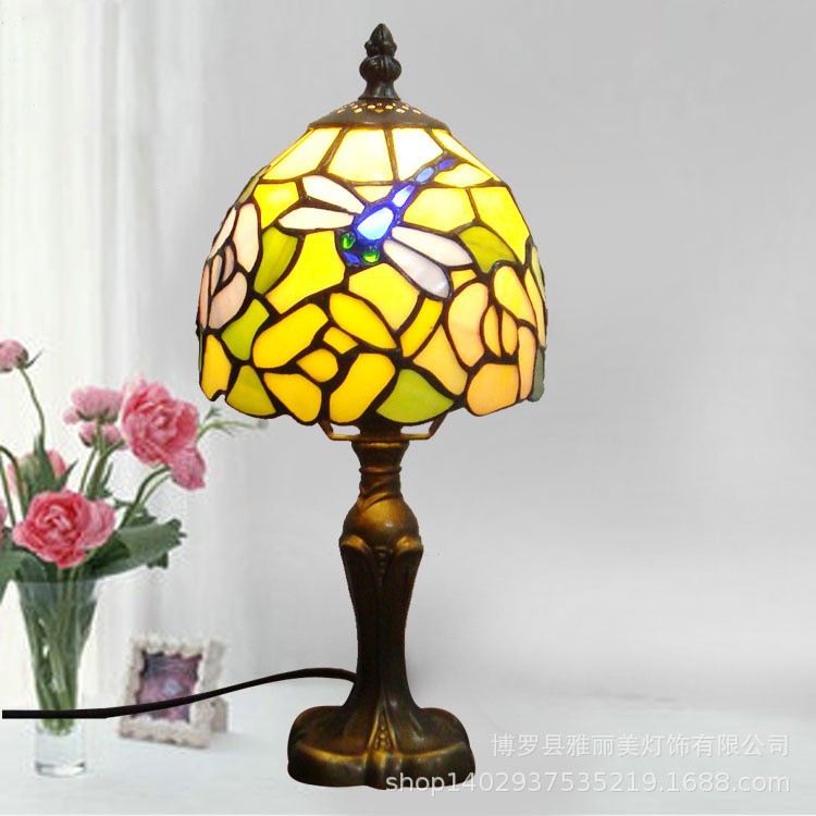 8 inch Tiffany Style Stained Glass Bedside desk table Lamp for Bedroom and hotel coffee bar restaurant