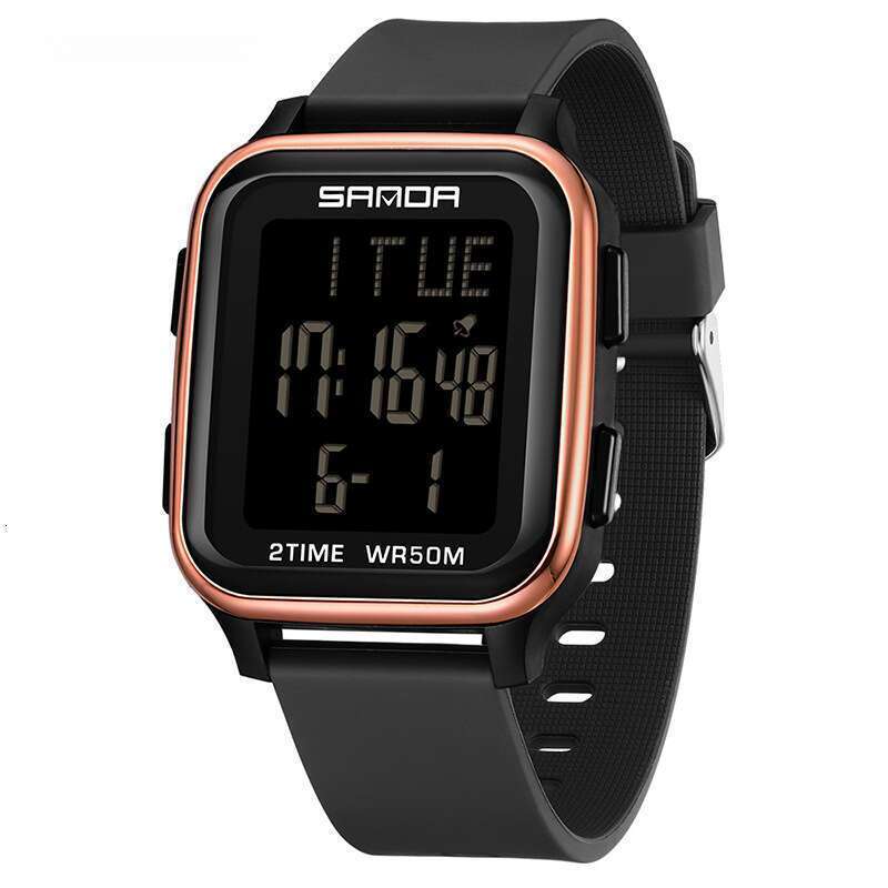DHwatches Sanda Electronic for Middle School Students, Fashionable Trendy Multifunctional Unisex with Alarm Clock, Square Single Display Sports Watch