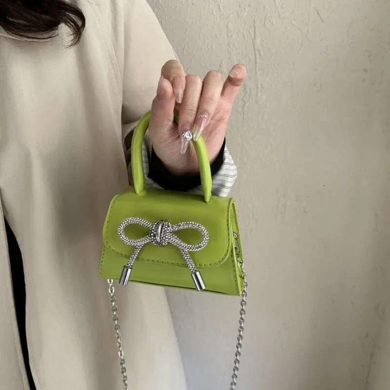 Bow Design Solid Color Mini Shoulder Bag PU Leather Flap Crossbody Bags for Women 2025 Fashion Female Chain Purse and Handbags