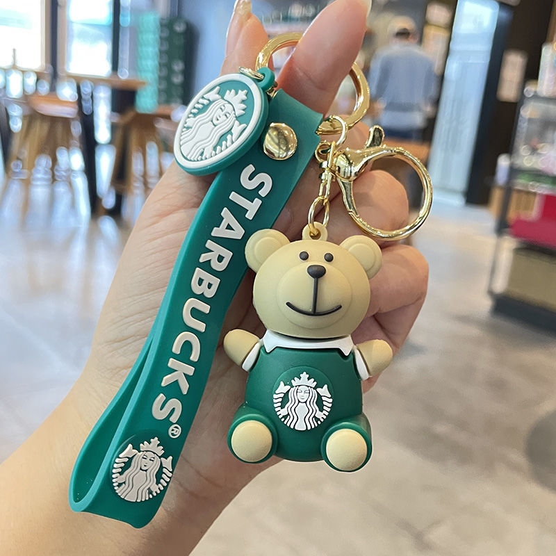 Hot Free shipping designer New PVC Bear Keychain Milk Tea Cup Ice Cream Exquisite Backpack Pendant Cute Cartoon Key Pendant
