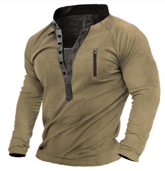 Spring new mens standing collar printed military uniform top mens long sleeved T-shirt mens