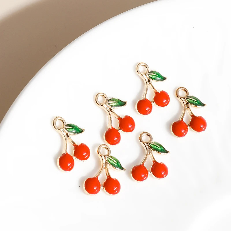 10 pieces of 9 1m enamel mini fruit cherry amulet earrings pendant necklace handmade DIY jewelry accessories 250325