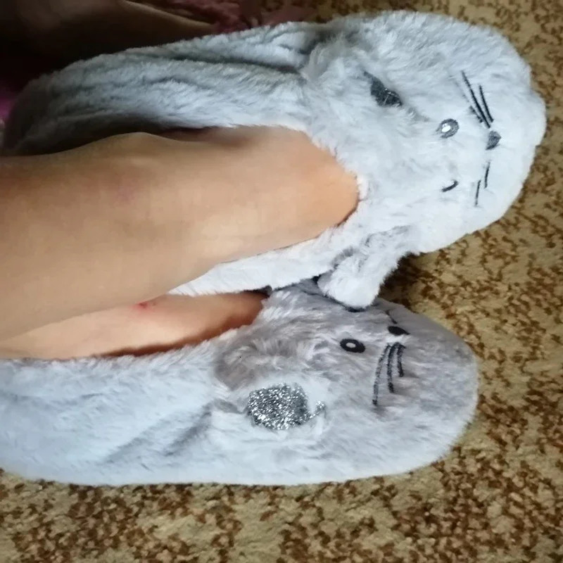 Home Fuzzy Slipper Women Winter Fur Warm Plush Non Slip Grip Indoor Fluffy Lazy Female Mouse Ears Floor Shoe Sneaker Living Room 251031