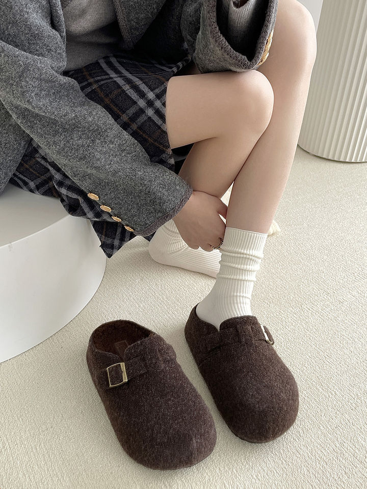 Winter New Design Arrival Women Woolen Slippers Retro Outdoor Wear Versatile Platform Thick Sole Heightening Fuzzy Slippers Gray Coffee Black Khaki Fr