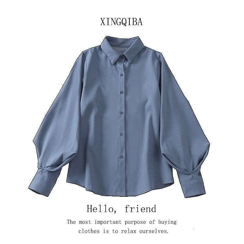 Women's Shirt With Unique Design, Spring New Korean Style, Loose Fit, Slimming Lantern Sleeve, Layered Elegant Top B5