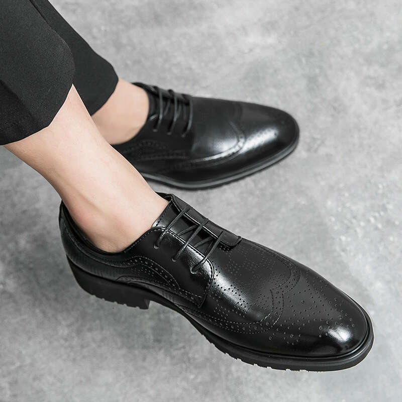Large Business Dress Leather for Men's 38-46 Spring British Block Carved Wedding Groom Shoes