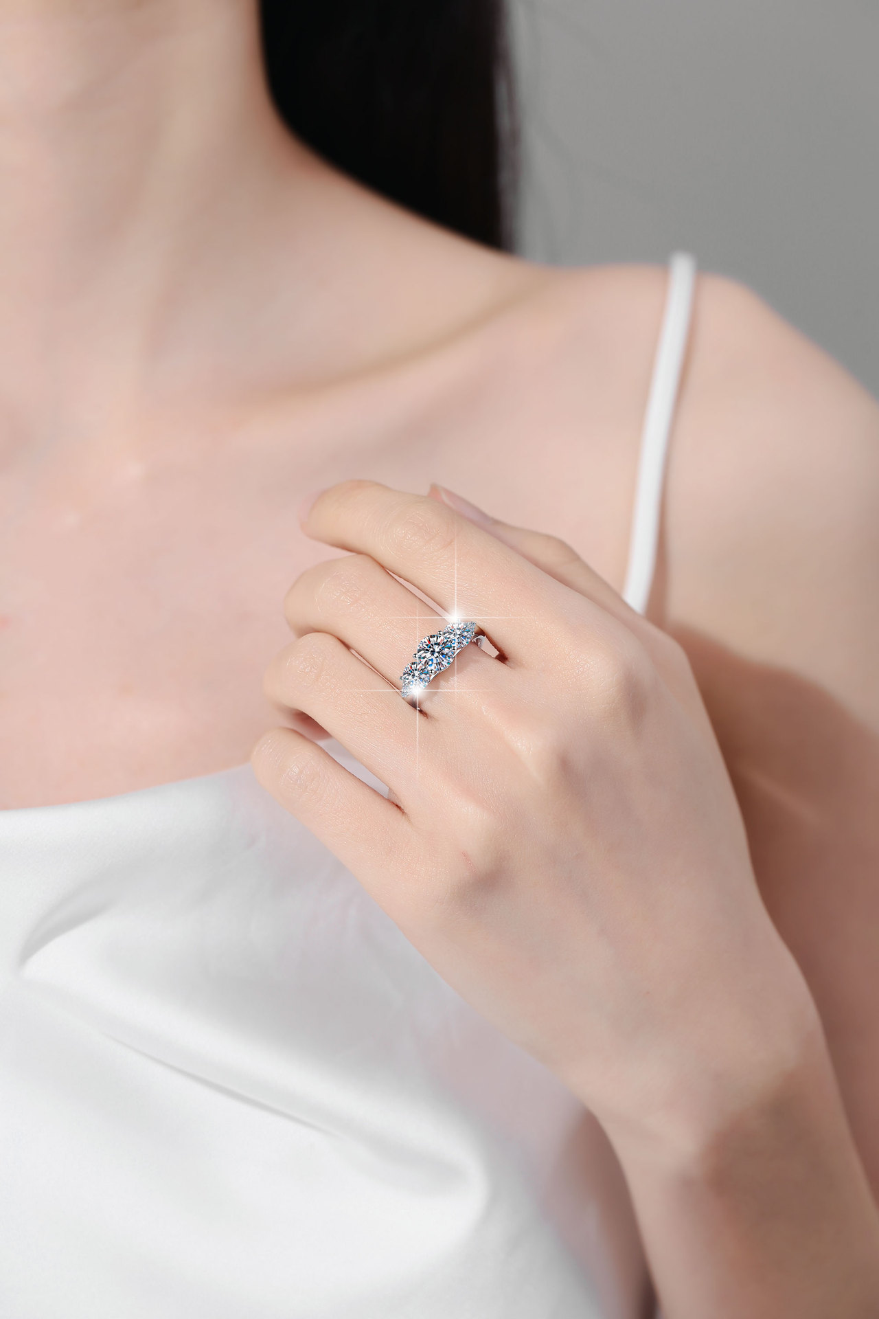 s925 pure silver ring designer jewelry women Moissanite ring for women Proposal Three Life Stone Diamond Ring Girls Wedding Engagement Jewelry Gift - view 7