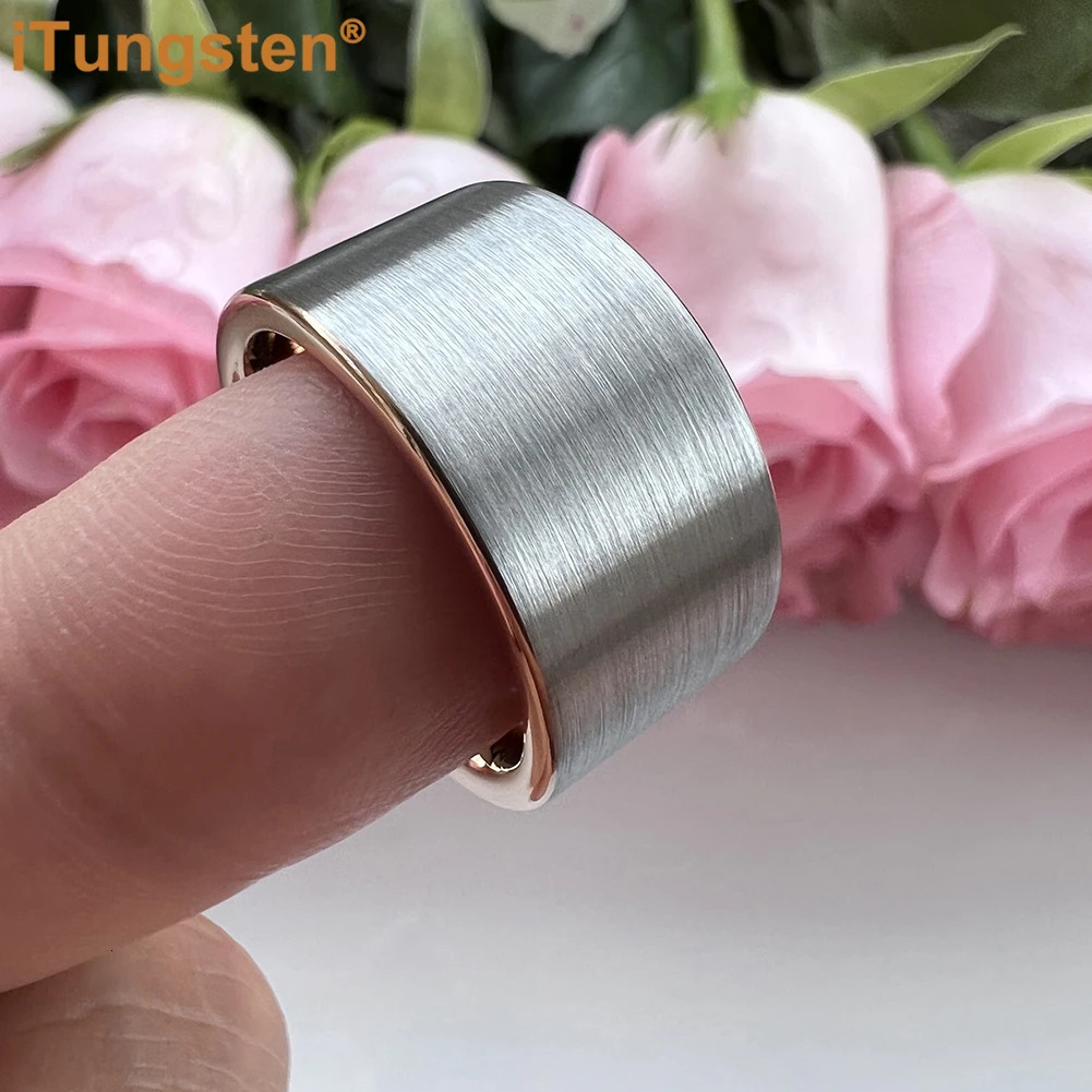 iTungsten 12mm Mens Womens Large Sizes Tungsten Fashion Jewelry Ring Pipe Cut Brushed Finish Comfort Fit 251031