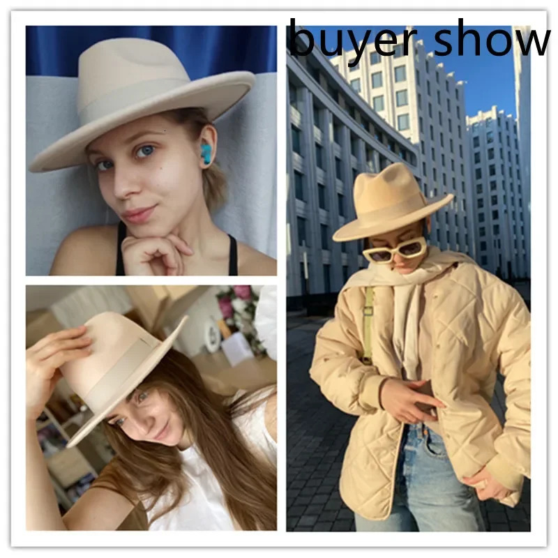 Fedora Hat Women Winter Hats for Women Ribbon Band Mens Hat Wide Brim Classic Beige Wedding Church Bowler Cap chapeau femme 251104