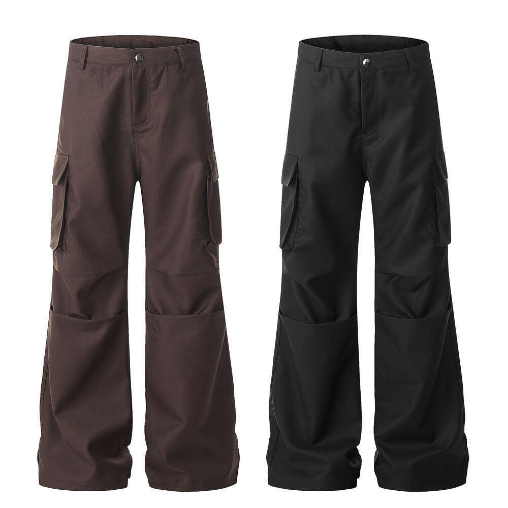 Loose Cargo Wide-Leg Men's Niche Design Pleated Paratrooper Casual Trousers Vibe Trendy Slightly Flared Pants