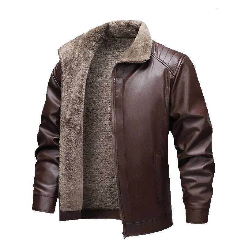 Men Winter Fleece Lined Biker Jackets Fashion Motorcycle Jacket Faux Leather Coat Outwear Casual Streetwear