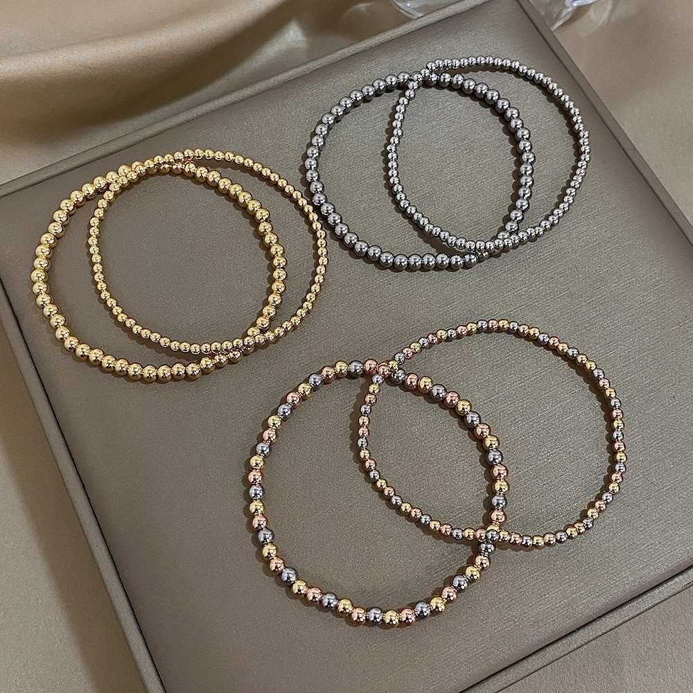 AENSOA Gold Silver Color Stainless Steel Beaded Bracelet Handmade Stackable Elastic String Bracelet Boho Jewelry for Women GirlsXJ251105
