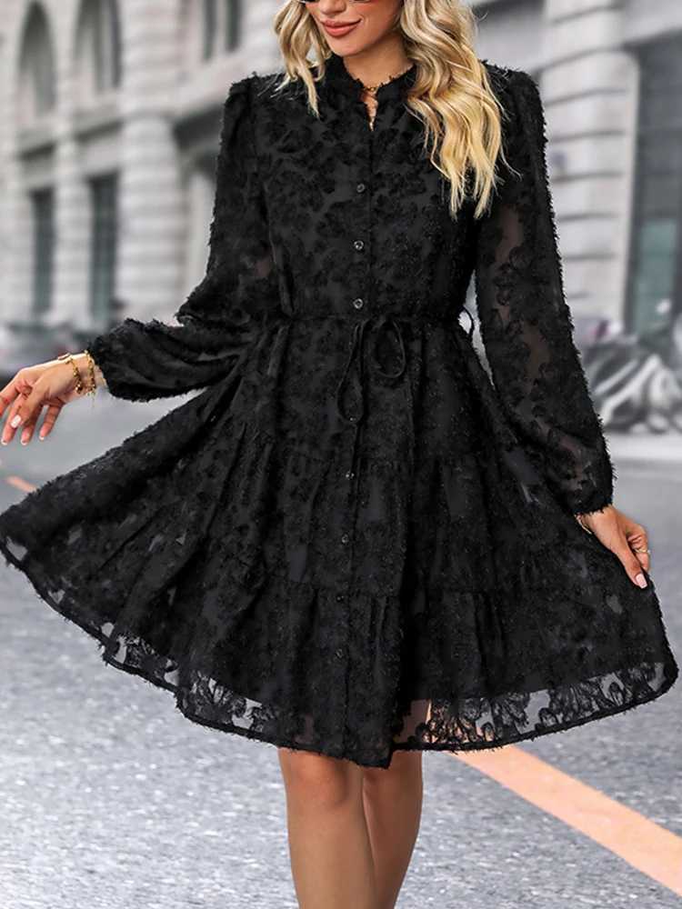 JIM NORA Autumn Maxi Dress For Women Casual Hollow Crochet Bohemian Long-Sleeve Loose Beach Robe Ladies Holiday Fall Vestidos J251105