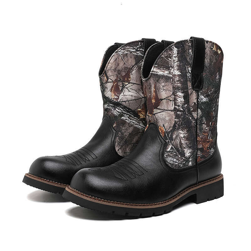 Men's big size autumn and winter new style fashionable high top leather shoes trendy denim knight boots
