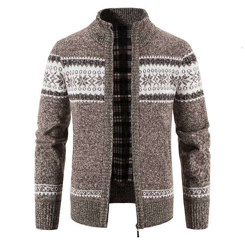 Winter Men's imitation Fleece Cardigan Knit Sweater Coat Casual Knitted Jacket High Quality Male Clothing Beige
