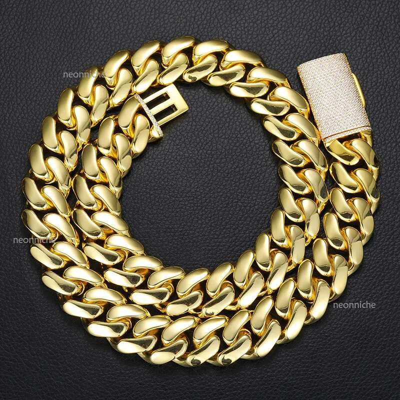 10-20mm Width Hip Hop Heavy Large Miami Cuban k Chain Mens Necklace Real Gold Plated topBg 5A Zircon Clasp Men Jewelry