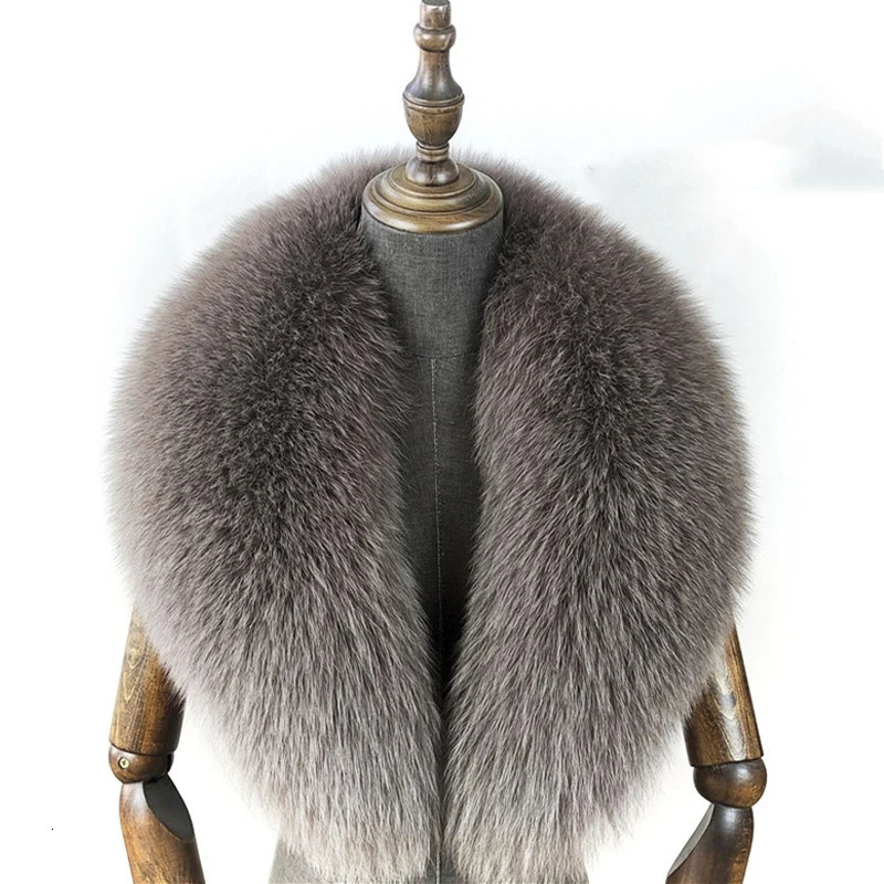 Fox Fur Collar 100 Real Fox Fur Scarf Winter Women Natural Fur Gray Collar Large Size Neck Warmer Fur Scarf Shawls 251103