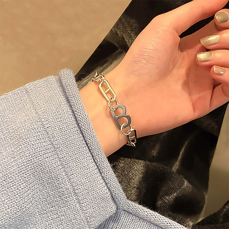 INS Hip-Hop Letter Korean Personality Simple Exaggerated Thick Chain Bracelet Minimalist Style Jewelry