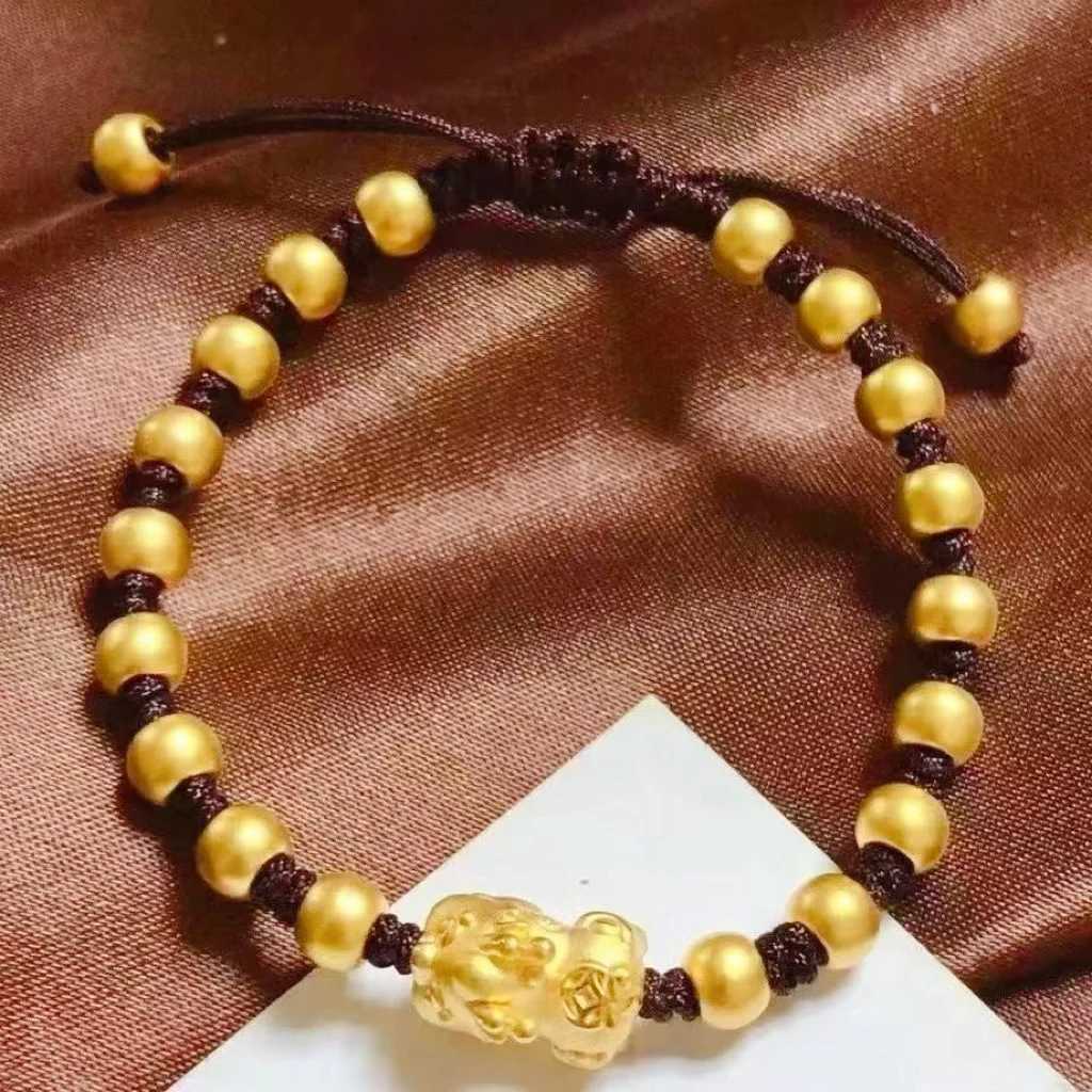 Chinese Pixiu Lucky Bead Gold 24K Gold AU999 Womens Translucent Beads Matte Pixiu Adjustable Cord Birth Year C251105