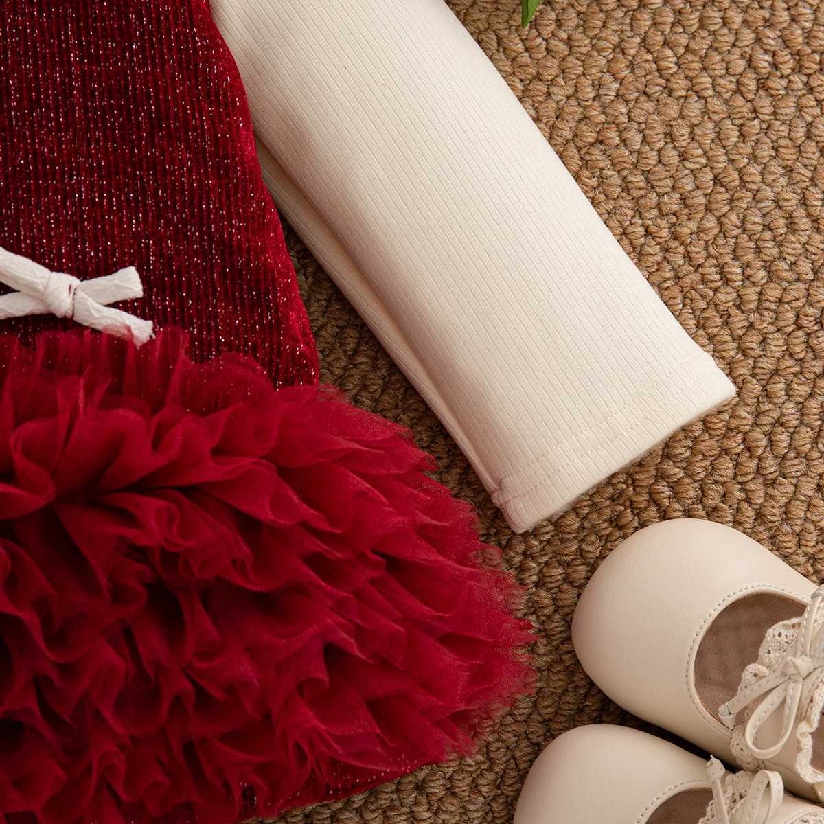 Baby Girl Dress Fall/Winter Solid Color Bow Long-Sleeve Girl Dress Cute Christmas-Themed Baby Dress Baby Girl Clothing Y251105