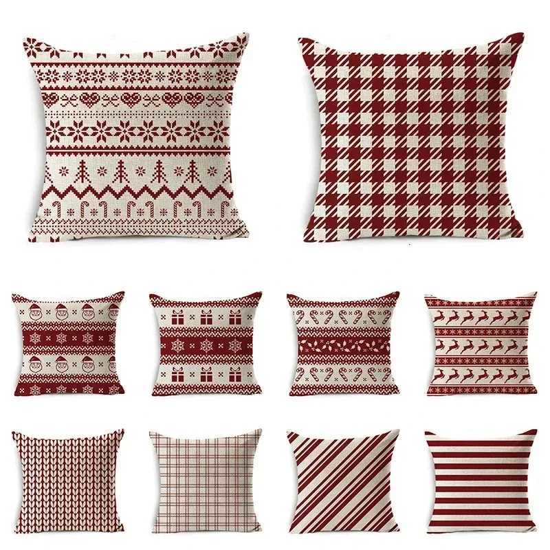 Christmas Cushion Cover Home Decoration Linen Striped Plaid Printed Red 1818 inch Pillow Case Sofa Cushion Car Cushion cover Y251105