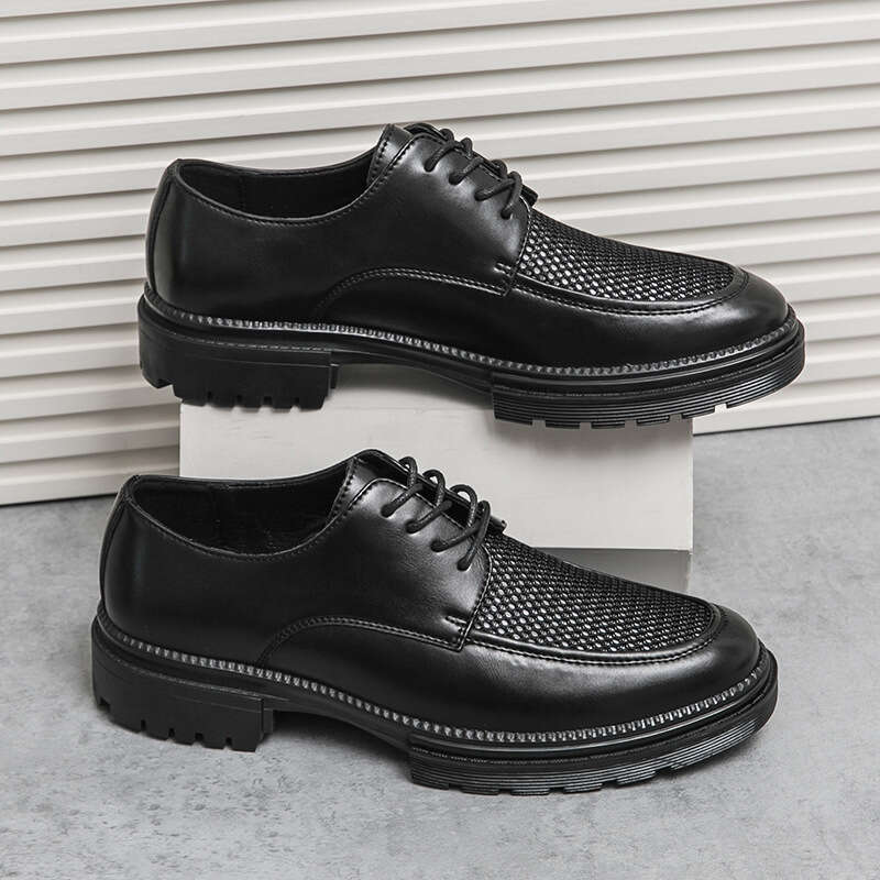 Men's summer new casual fashionable plus size breathable hollow shoes, trendy business leather shoes