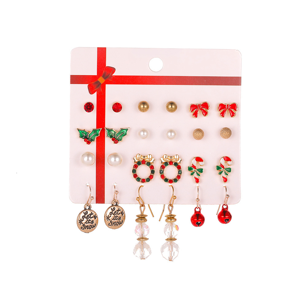 of Santa Claus Oil Drop Bell Christmas Tree 12-Piece Set Card Pack Earrings