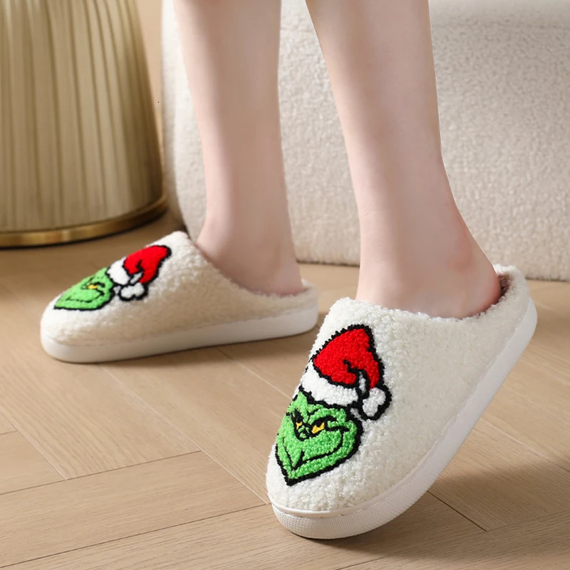 Womens 2025 Christmas Cartoon Animation Winter Slippers Warm Cotton Indoor Bedroom Plush Slides Shoes Comfortable Home Footwear 251031