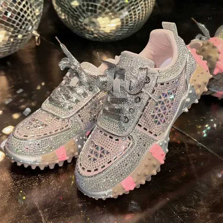 Wens Chunky Sole Sports Shoes Fionable Trendy Platform Casual Sport Shoes Large Size Crystal Decorated Cfortable Ankle H Y251105