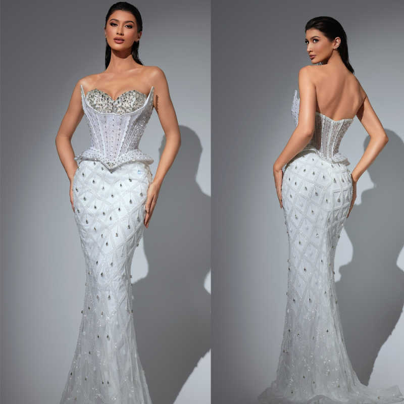 Mint Green Mermaid Prom Dresses For Women Strapless Elegant Cocktail Dress With Pearls Party Gowns Vestidos De Novia Customized